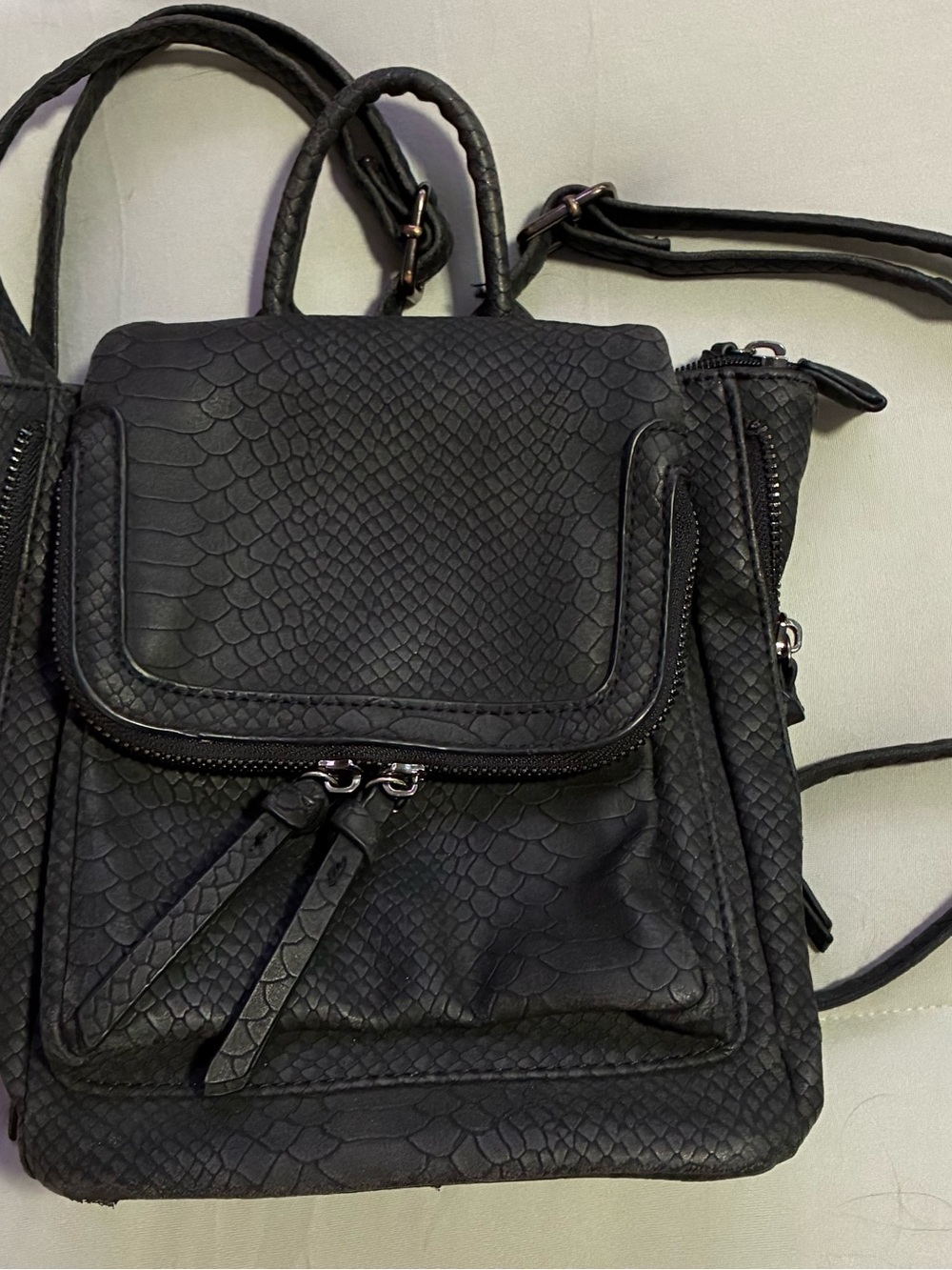 Black Snake-Embossed Faux Leather Backpack